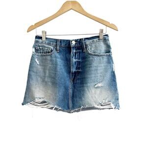 Frame Bales Road Denim Mini Skirt Y2K Distressed Hem Size 27 Grunge Bohemian